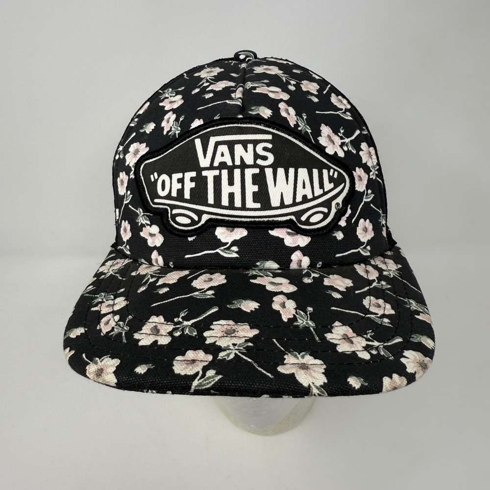 Vans Off The Wall Floral Trucker Hat Black Pink Flower Mesh Back Snapback